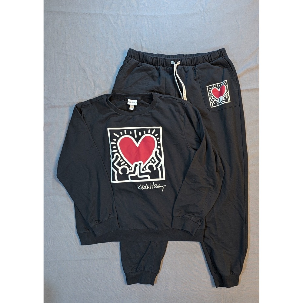Keith Haring Women's Lounge Set Sweatpants Sweatshirt Black Large